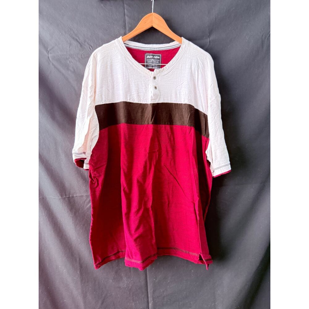 Modern Culture Men's 5XL Henley Shirt Short Sleeve Color Block Red White